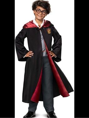 Harry Potter Gryffindor Kids Medium (8-10) Hooded Robe Costume Black Halloween